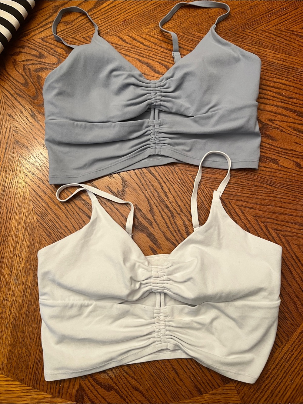 Athleta-Ruched V-Neck Bralette Tank Top - Lpowder blue and White